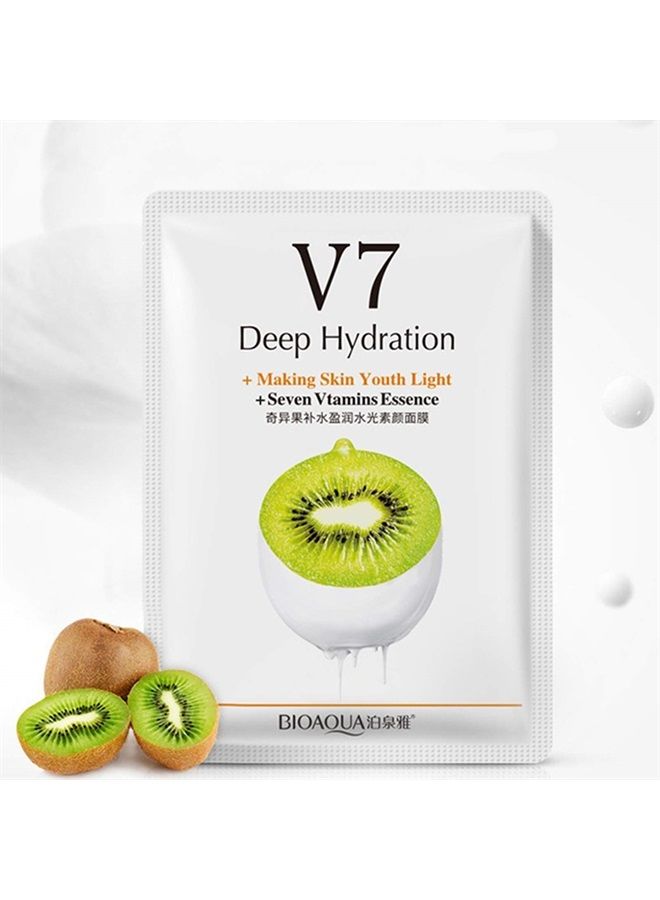 V7 Deep Hydration Making Facial Skin Youth Seven Vitamins Essence Orange Kiwi Apple Strawberry Face Mask Refreshing Moisturizing Natural Extract 30g x 8 PCS