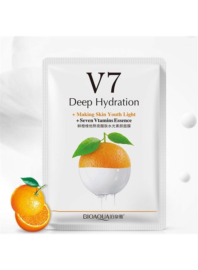 V7 Deep Hydration Making Facial Skin Youth Seven Vitamins Essence Orange Kiwi Apple Strawberry Face Mask Refreshing Moisturizing Natural Extract 30g x 8 PCS