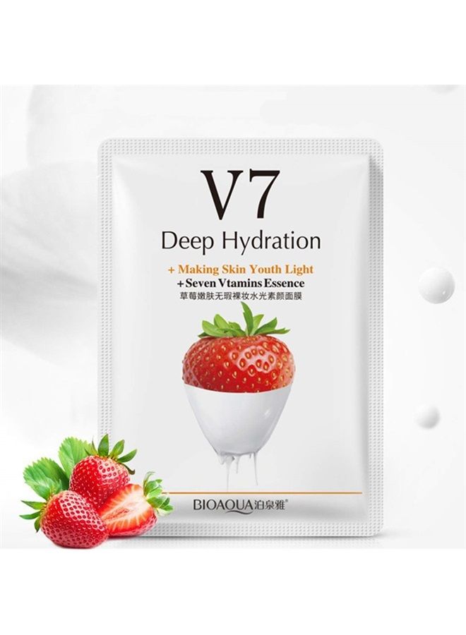 V7 Deep Hydration Making Facial Skin Youth Seven Vitamins Essence Orange Kiwi Apple Strawberry Face Mask Refreshing Moisturizing Natural Extract 30g x 8 PCS