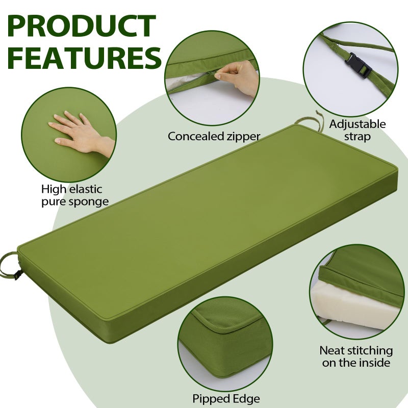 Mrsenloi Outdoor Bench Cushion 48x18x3 Inch with Ties, Thick Waterproof Porch Swing Cushions for Patio Furniture Chair Pad, Seat Sofa Garden Replacement Cushion Sponge Filling - Image 2