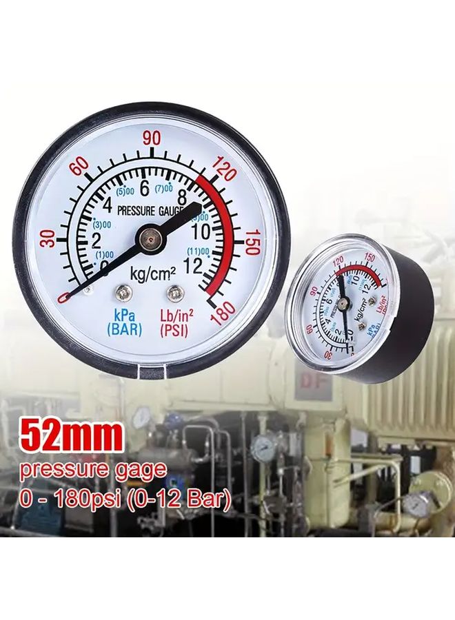 1pc 0 180 PSI 0 12 Bar Air Pressure Gauge 1 4 BSP Thread For Air Compressor Hydraulic - Image 2