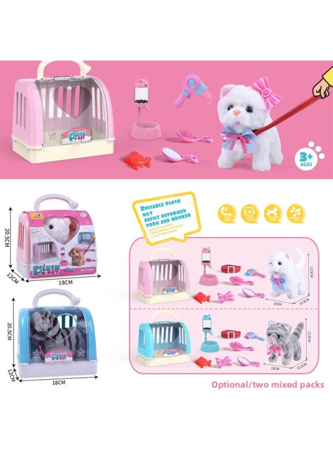 Children's Electric Simulation Plush Pet Suit Teddy White Rabbit Cat Walking Can Call Dog Gift Box Gift-Color:Electric Cat Suit Portable Basket (two Optional)  - Image 1