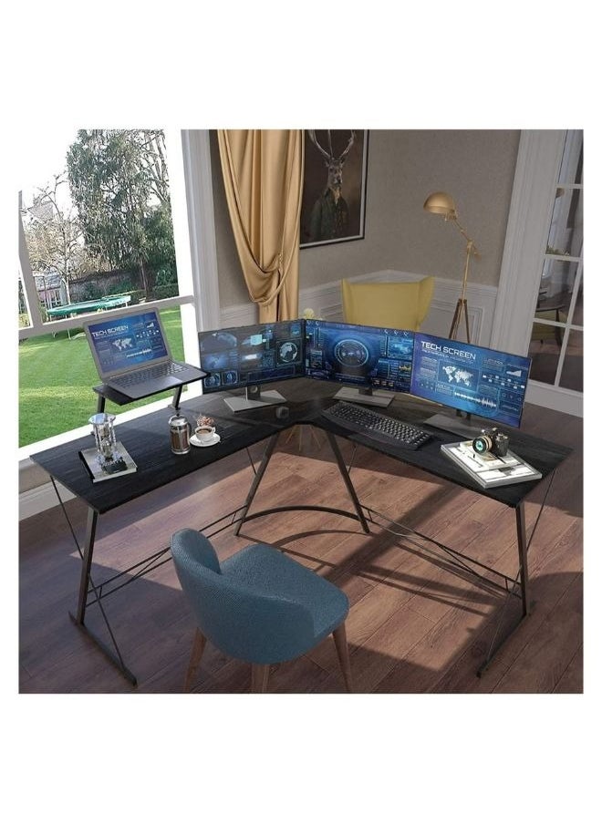 New Talabat - L-Shaped Desk Computer Corner Table 51 Inch Home Gaming Desk Office Writing Workstation With Large Monitor Stand Space-Saving Easy To Assemble 51X18.2X29.5 Inch Black - Image 1