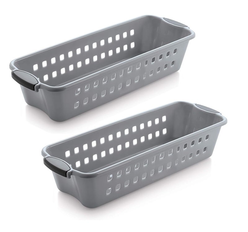JRM Plastic Fridge/Kitchen Space Saver Food Storage Organizer Basket Rack (Pack Of 2) (Medium, Grey) - Image 1