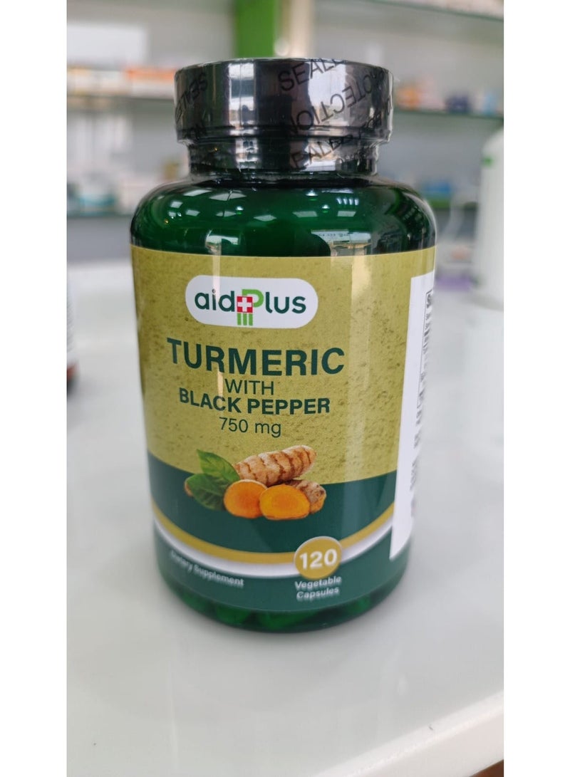 aid plus Turmeric with Black Pepper Dietary Supplement, 750mg, 120 Vegetable Capsules