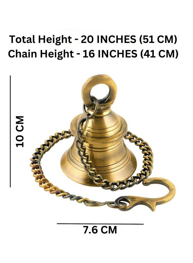 APKO Brass Hanging Bell Solid Bell with Deep Sound Antique Style Home Decor for Wall Door Mandir Temple Pooja (Standard, Gold) (Pack of 1) - Image 3