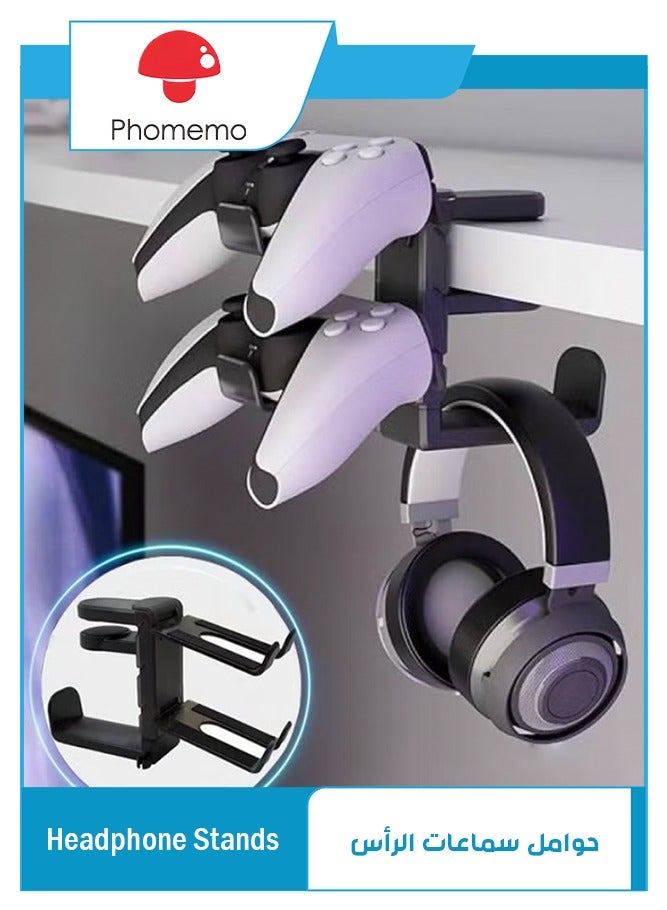 3-in-1 PC Gaming Headset and Controller Holder, Headphone Stand with 360° Rotation Non-Slip Clamp & 2 Controller Holders, Universal Gaming Accessories Organizer for Controllers, Headphones, and Cables - Image 1