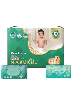 MAKUKU Diapers Pro Care Pants Size 7 XXXLarge And Wipes With Nappy Bags For Baby Unisex 26 Diapers + 60 Wipes + 50 Bags 