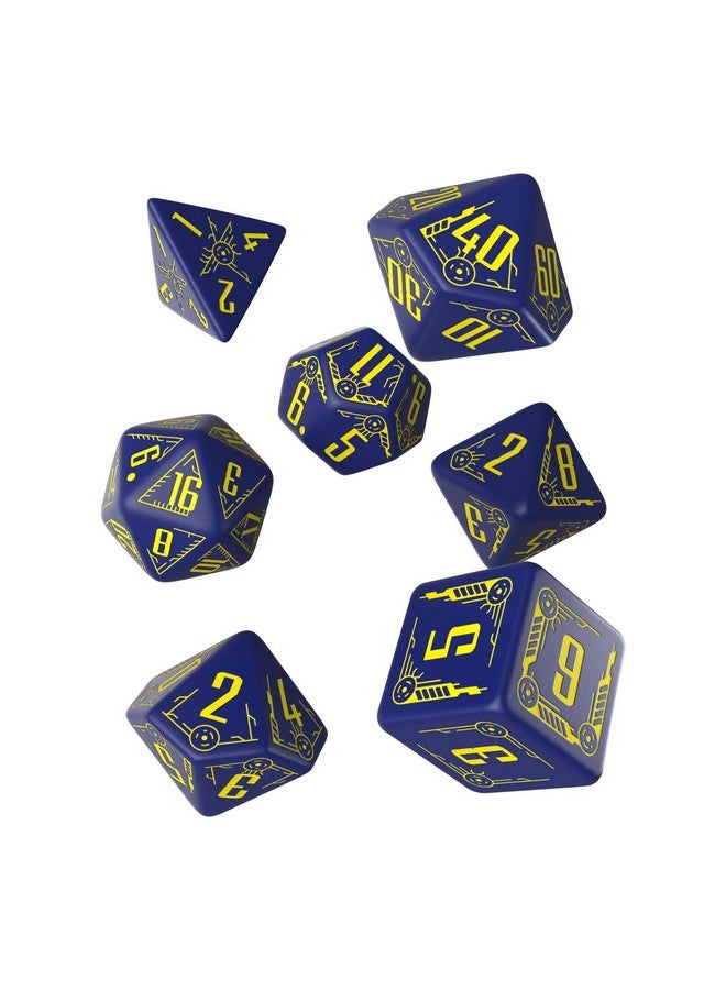 Q WORKSHOP Q-Workshop Galactic Navy & Yellow RPG Ornamented Dice Set 7 Polyhedral Pieces - Image 1