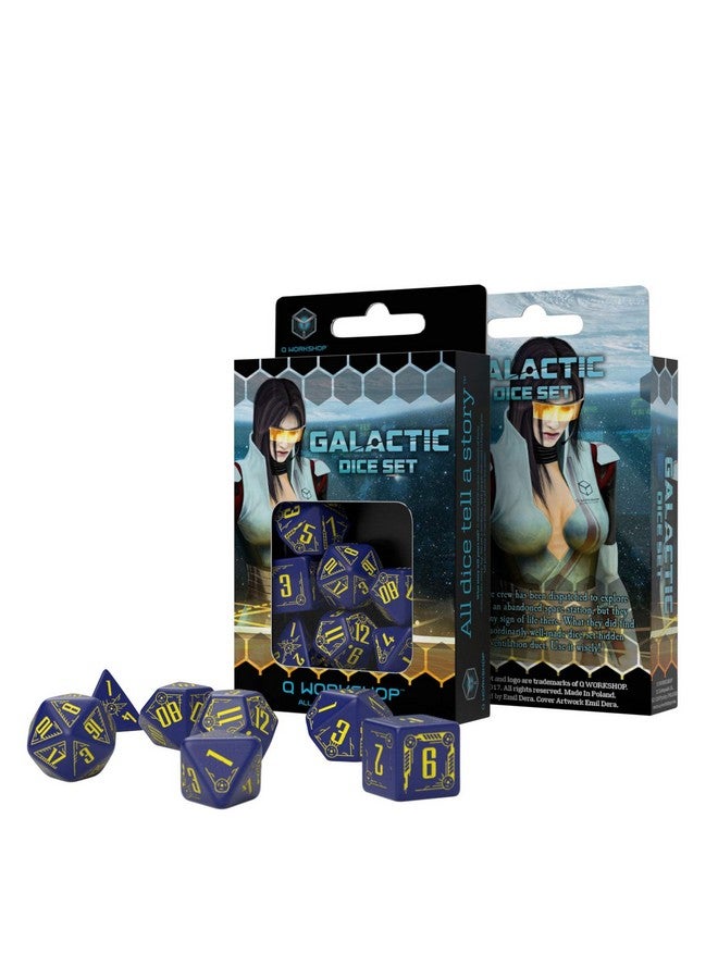 Q WORKSHOP Q-Workshop Galactic Navy & Yellow RPG Ornamented Dice Set 7 Polyhedral Pieces - Image 2