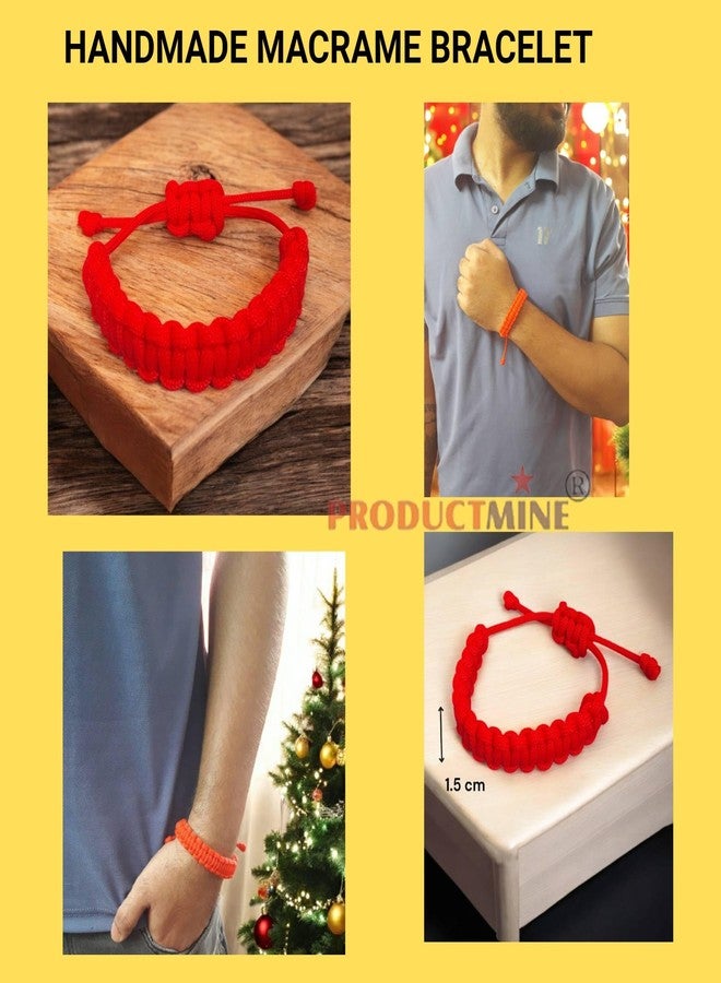 PRODUCTMINE سوار PRODUCTMINE® مصنوع يدويًا، سوار معصم قابل للتعديل، سوار صداقة للنساء والرجال، لطيف على البشرة - أحمر - Image 4