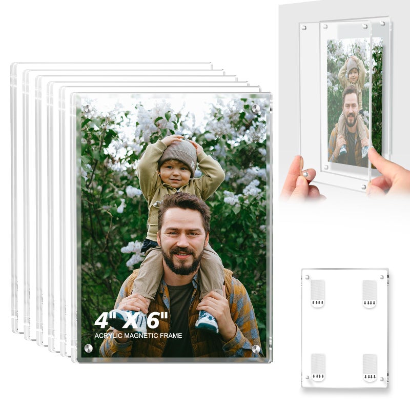 جويوفيب juoifip 6 pack 4x6 إطار صورة أكريليك مغناطيسي عصا الجدار لا يوجد حفر صافية إطارات إطارات لاصقة لاصقة - Image 1