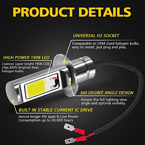 AUXLIGHT H3 LED Fog Light Bulbs 6000K Xenon White, Super Bright High Power COB Chips LED Fog Daytime Running Lights DRL Bulbs Replacement for Cars, Trucks (Pack of 2) - Image 2