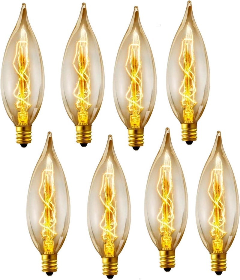 SCOMX E12 Edison Vintage Equivalent Energy Incandescent Chandelier 40W 110-130V, 280 Lumen Bent Flame Tip Bulb with Candelabra Base Home Light Fixtures Decorative, Dimmable 8-Pack - Image 1