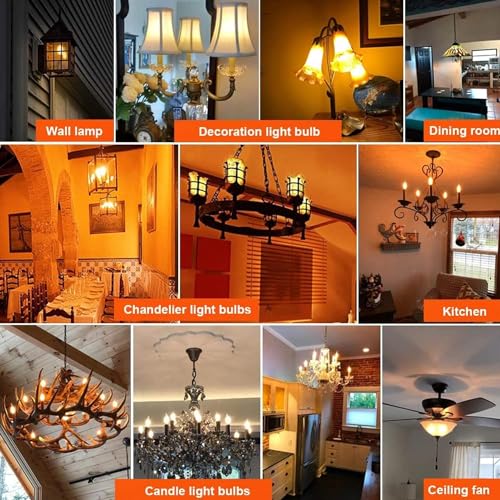 SCOMX E12 Edison Vintage Equivalent Energy Incandescent Chandelier 40W 110-130V, 280 Lumen Bent Flame Tip Bulb with Candelabra Base Home Light Fixtures Decorative, Dimmable 8-Pack - Image 5