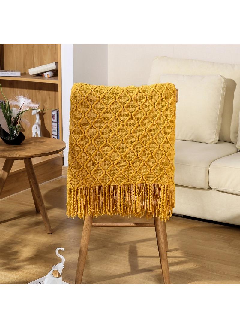 general Vintage Blanket Solid Color Knitted Blanket Sofa Blanket  - Image 4
