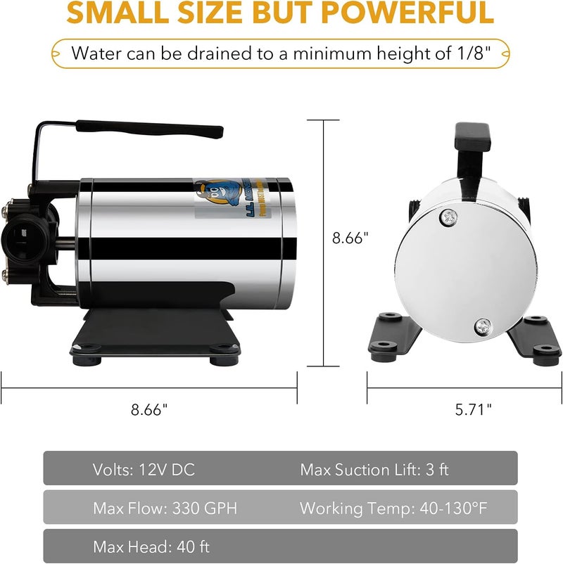 LilMonster Water Transfer Pump 12V 330GPH, Auto Portable Electric Utility Water Pump Self-Primingwith Suction Hose Kit - Image 3