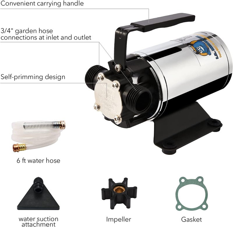LilMonster Water Transfer Pump 12V 330GPH, Auto Portable Electric Utility Water Pump Self-Primingwith Suction Hose Kit - Image 2