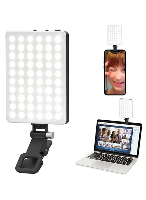 Rechargeable Phone Light, 60 LED Selfie Light, Video Light with Phone Light Clip, Camera Light, Adjusted 3 Light Modes,Ideal Selfie Light for Phone,Makeup, iPad, Laptop, Camera, for Vlog, TikTok