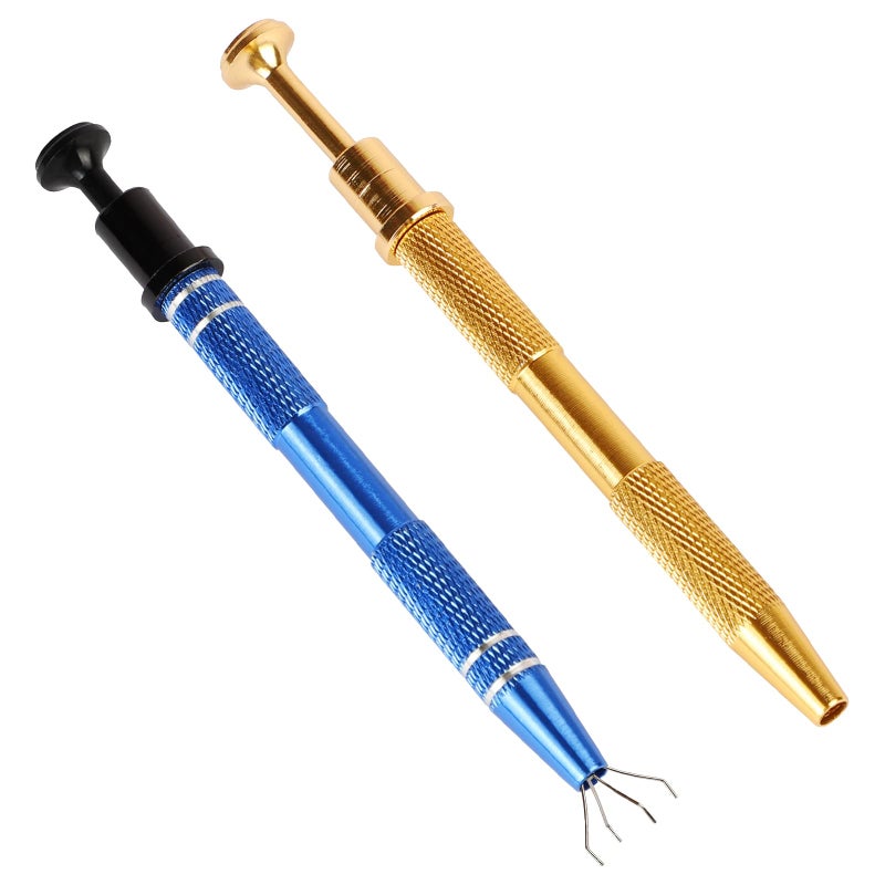 BACUTHY 2 Pack Jewelers Pick Up Tool Stainless Steel Piercing Ball Grabber Tool Pearl Grabber Pick Up Tool with 4 Prongs for Tiny Objects Ic Chips Electronic Components