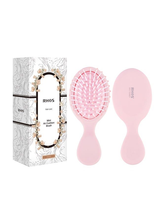 RHOS Mini Hair Brush for Women,Men and Kids-Travel Size Hair Brush for Purse,Pocket,backpack-Small Cushion Paddle Brush with Soft Bristles-Mini Detangler Brush for All Hair Types(1 Pack-Pink) - Image 1