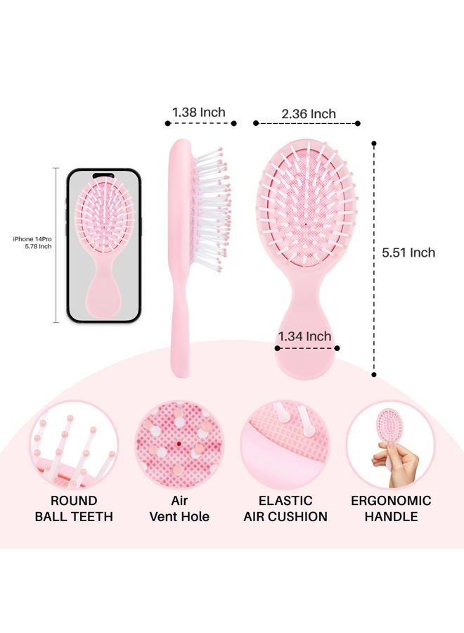 RHOS Mini Hair Brush for Women,Men and Kids-Travel Size Hair Brush for Purse,Pocket,backpack-Small Cushion Paddle Brush with Soft Bristles-Mini Detangler Brush for All Hair Types(1 Pack-Pink) - Image 2