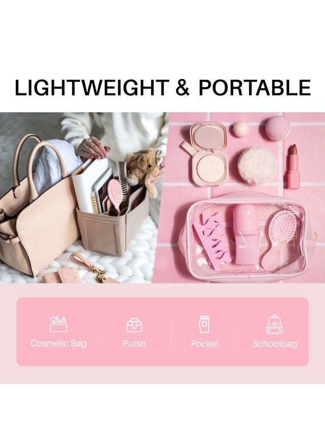 RHOS Mini Hair Brush for Women,Men and Kids-Travel Size Hair Brush for Purse,Pocket,backpack-Small Cushion Paddle Brush with Soft Bristles-Mini Detangler Brush for All Hair Types(1 Pack-Pink) - Image 3