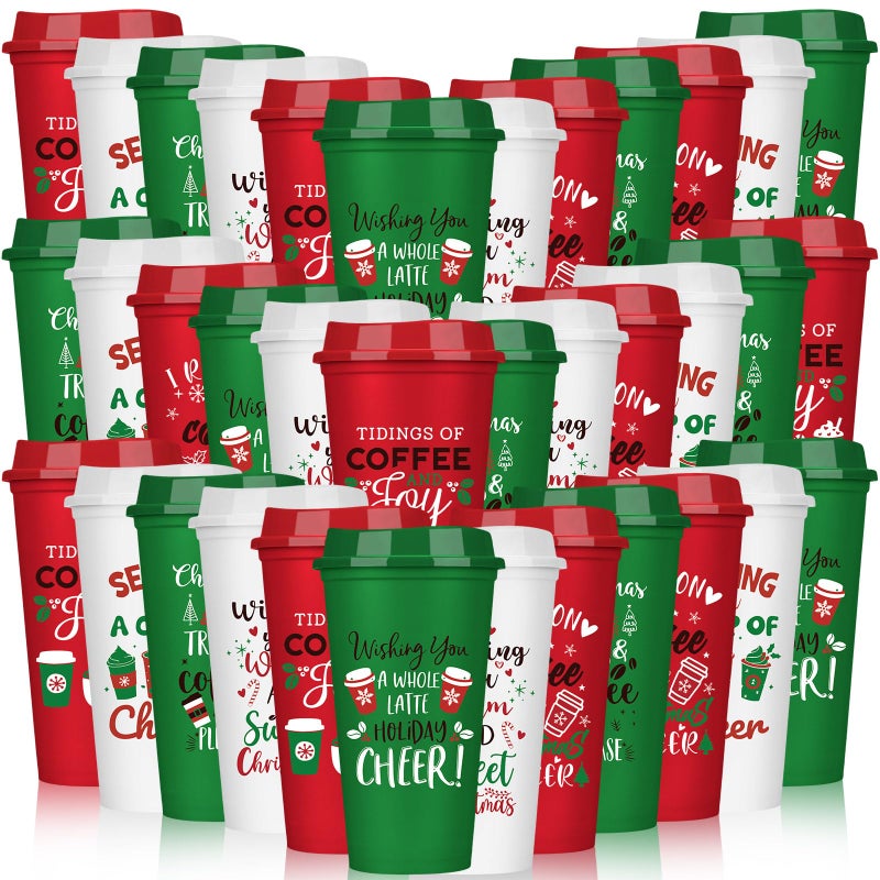 SiliFine 36 Pcs Christmas Reusable Coffee Cups Gift for Women 16 oz Plastic Coffee Cup Tumblers with Lid Thank You Travel Mug Gifts for Hot and Cold Drinks Holiday Party Supplies - Image 2