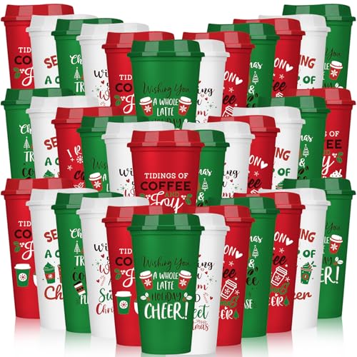 SiliFine 36 Pcs Christmas Reusable Coffee Cups Gift for Women 16 oz Plastic Coffee Cup Tumblers with Lid Thank You Travel Mug Gifts for Hot and Cold Drinks Holiday Party Supplies - Image 1