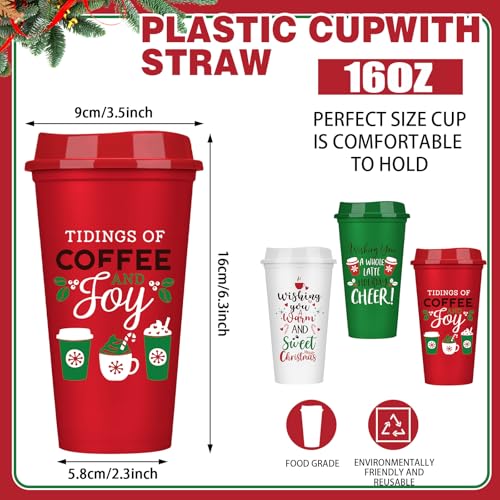 SiliFine 36 Pcs Christmas Reusable Coffee Cups Gift for Women 16 oz Plastic Coffee Cup Tumblers with Lid Thank You Travel Mug Gifts for Hot and Cold Drinks Holiday Party Supplies - Image 3