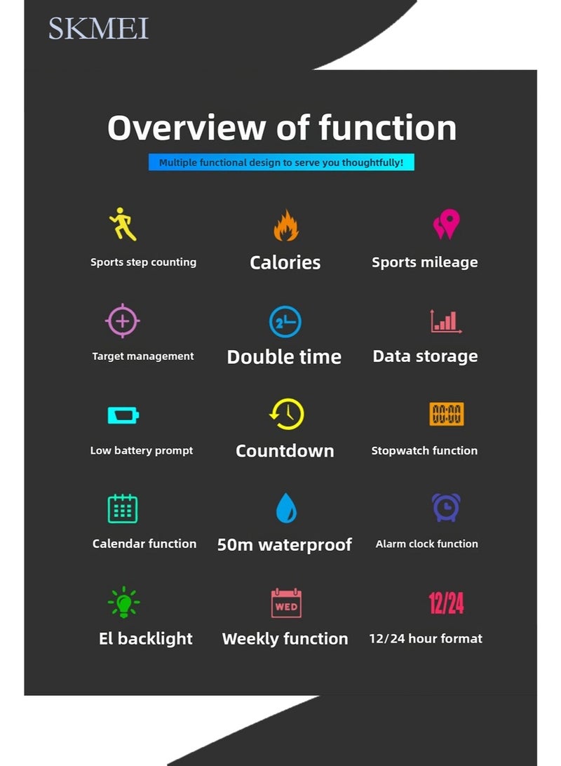 SKMEI Men's waterproof luxury digital sports watch, multi-function sports pedometer watch, outdoor watch, comfortable to wear - Image 4
