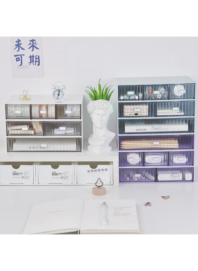 Arabest - Desktop Drawer Organizer Waterproof Dustproof Plastic DIY Combination Multi Layer Stackable Drawer Storage Case Striped White 1 Drawer - Image 1