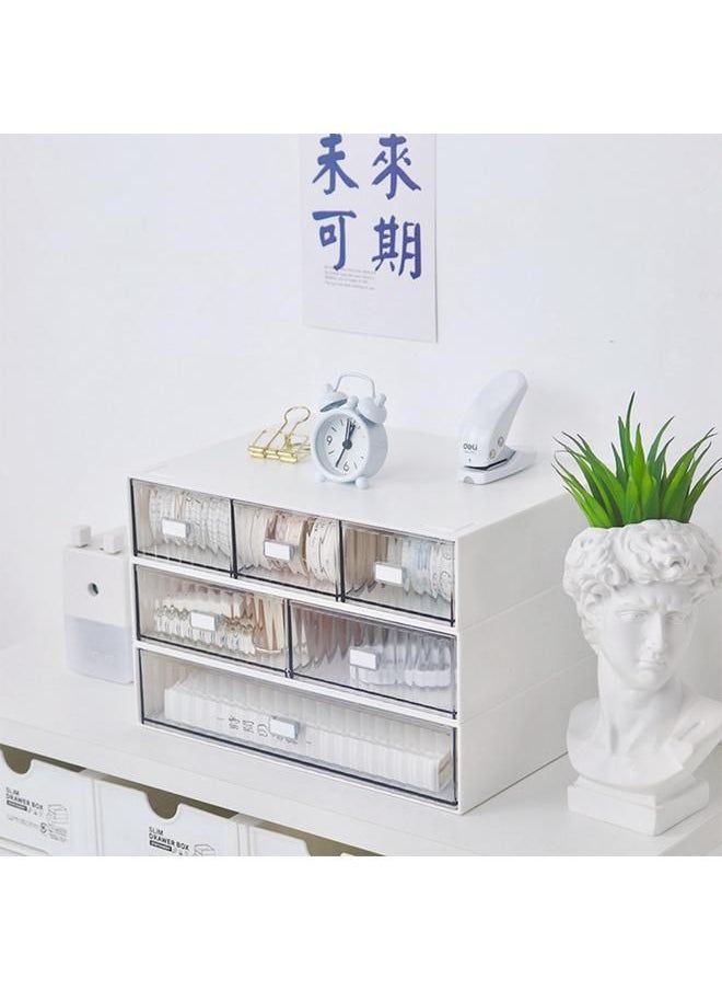 Arabest - Desktop Drawer Organizer Waterproof Dustproof Plastic DIY Combination Multi Layer Stackable Drawer Storage Case Striped White 1 Drawer - Image 1
