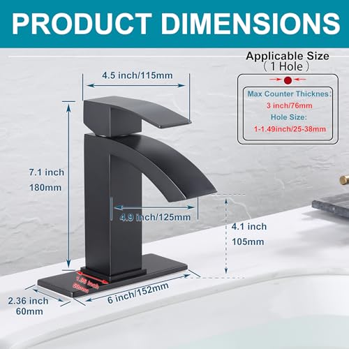Jodulos Black Bathroom Faucet, Stainless Steel Bathroom Sink Faucet Single Hole, Lead-Free Vanity Faucet for Bathroom with cUPC Supply Hose and Pop Up Stopper JU-BS100-BK - Image 2