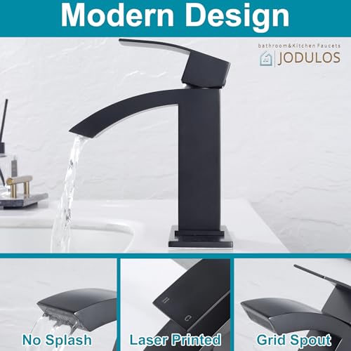 Jodulos Black Bathroom Faucet, Stainless Steel Bathroom Sink Faucet Single Hole, Lead-Free Vanity Faucet for Bathroom with cUPC Supply Hose and Pop Up Stopper JU-BS100-BK - Image 3