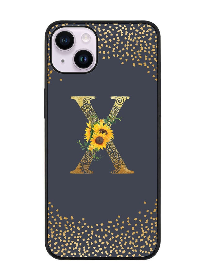 Stylizedd Rugged Black edge case for Apple iPhone 14 Slim fit Soft Case Flexible Rubber Edges Anti Drop TPU Gel Thin Cover - Custom Monogram Initial Letter Floral Pattern Alphabet - X (Grey ) - Image 1