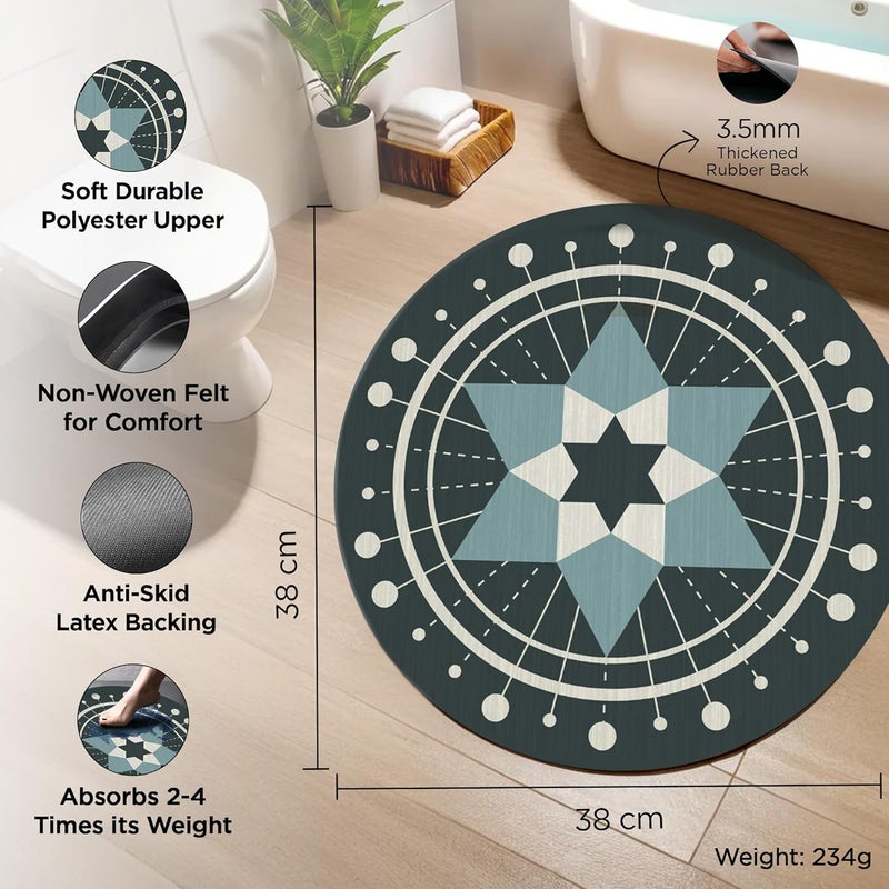 UMAI Polyester Rubber Bathroom Mat (38cm) Round Bath Mat | Anti Skid Mat for Bathroom Floor | Bathroom Accessories | Bathroom Mats Water Soak | Non Slip Mat for Bathroom | Floor Mat (Multicolour) - Image 2