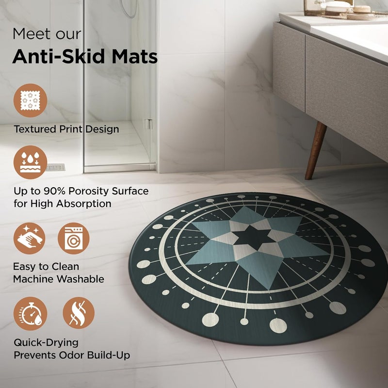 UMAI Polyester Rubber Bathroom Mat (38cm) Round Bath Mat | Anti Skid Mat for Bathroom Floor | Bathroom Accessories | Bathroom Mats Water Soak | Non Slip Mat for Bathroom | Floor Mat (Multicolour) - Image 4
