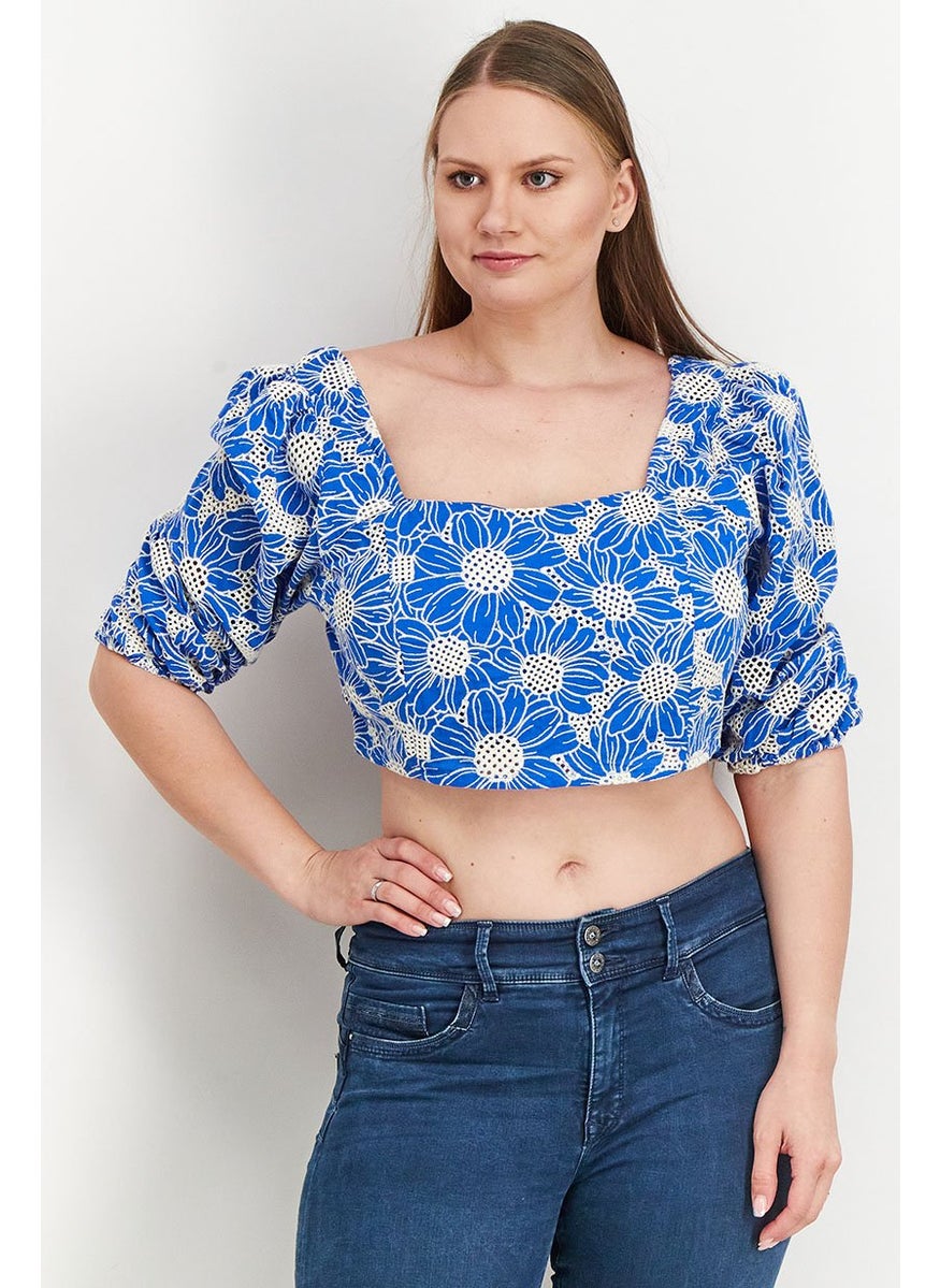 Women Square Neck Puffed Sleeves Broidered Crop Top, Blue - pzsku/Z8AAB37F534F7579B079AZ/45/_/1724351279/b09b2408-da26-4e92-8d5a-ccbdfbf33fe1