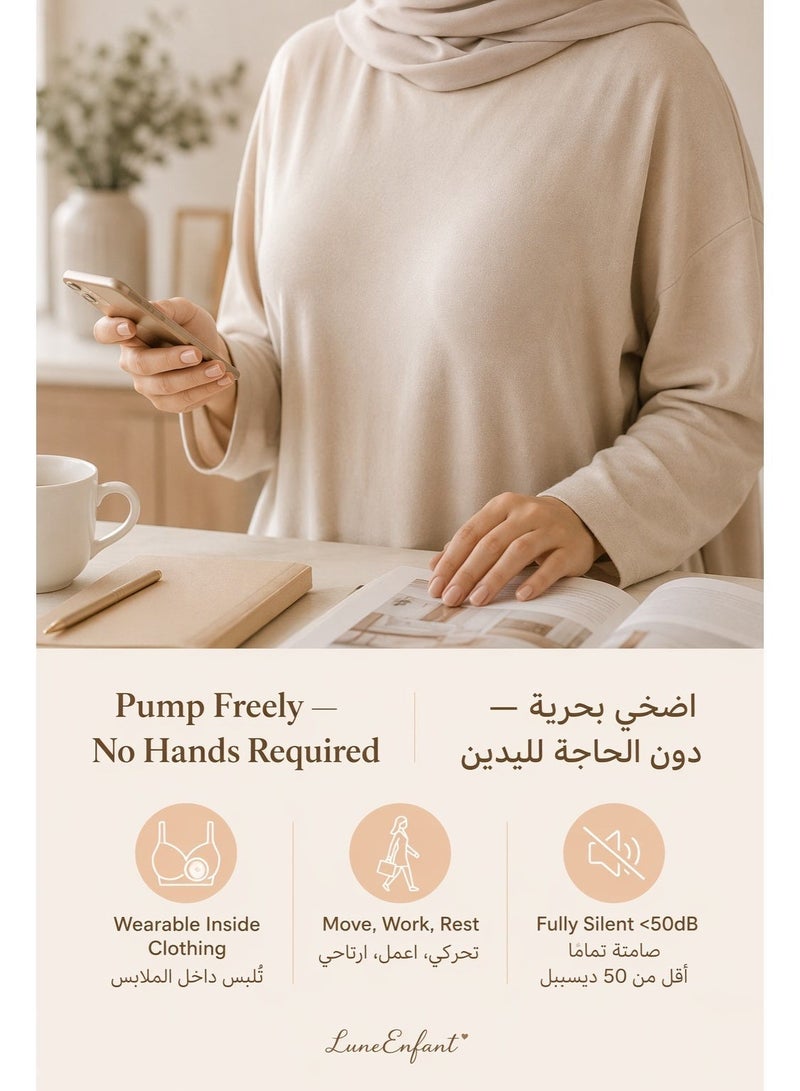 قمر الطفل 2 مضخة حليب كهربائية قابلة للارتداء، تصميم ضد الارتجاع، خفيفة، تشغيل بلا يدين، بطارية كبيرة، 3 أوضاع، 9 سرعات، مع 20 كيس للحليب. - Image 2
