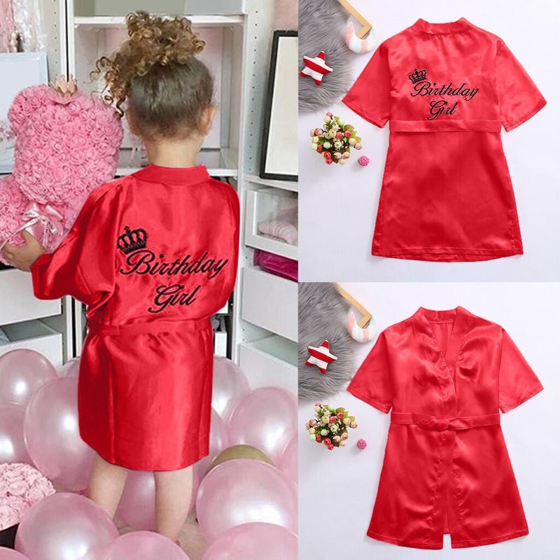 Spring, Autumn and Summer European and American Style Nightgown Children's Pajamas Ice Silk Embroidered Letters Lace-Up Bathrobe Casual Home Wear Wholesale - Image 5