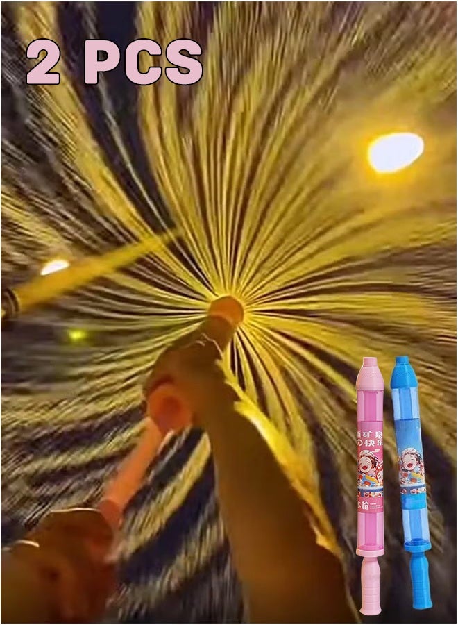 Realfrog 2PCS Water Fireworks Toys Firework Water Gun Toy Splash Spray Squirt Water Toy Gun Outdoor Water Spray Sprinkler Push Water Gun Water Play Sprinkler Outdoor Activities Pool Game (Blue/Pink) - Image 1