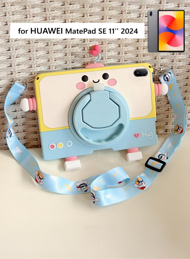 جراب كارتون للأطفال HUAWEI MatePad SE 11 إنش 2024، بمقبض محمول وستاند، سيليكون ناعم للأطفال، ستاند قابل للتعديل، غطاء ضد الصدمات لـ HUAWEI MatePad SE 11'' 2024 - Image 2