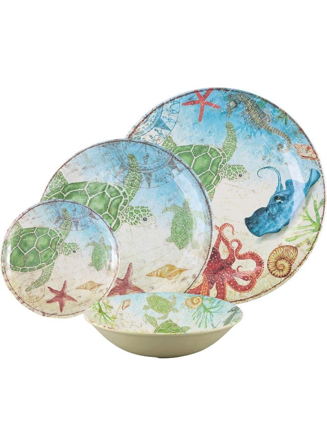 UP طقم أدوات المائدة من UPware مكون من 16 قطعة بتصميم سلحفاة البحر للأطباق الخارجية، طقم أطباق وأوعية خدمة لـ 4 أشخاص بألوان متعددة - Image 2