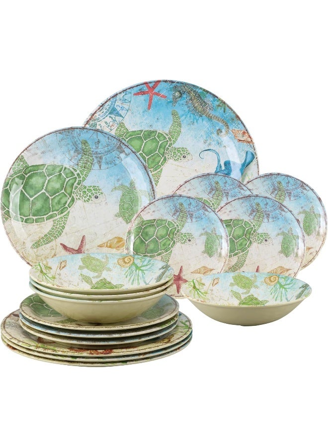 UP طقم أدوات المائدة من UPware مكون من 16 قطعة بتصميم سلحفاة البحر للأطباق الخارجية، طقم أطباق وأوعية خدمة لـ 4 أشخاص بألوان متعددة - Image 1