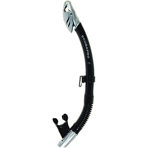 SCUBAPRO Spectra Dry Snorkel with Purge Valve, Flexible Lower Corrugated Tube, Regulator-Style Mouthpiece and Quick-Connect Clip, Black/Silver - Image 1