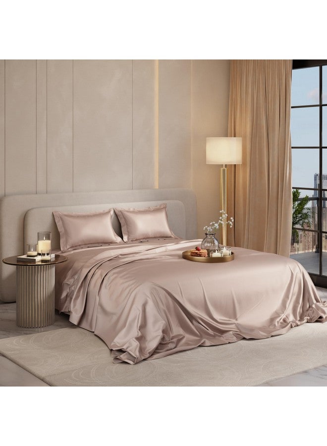 Stoa Paris مفرش سرير مزدوج ستوا باريس مع 2 غطاء وسادة، مجموعة بياضات فاخرة UltraSatin 300 TC، ديكور منزلي جمالي، هدية للأزواج، زفاف، ذكرى سنوية، ليلة موعد - شامبانيا - Image 1