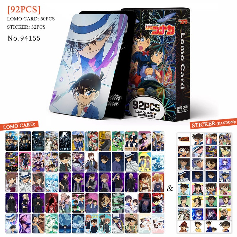 Detective Conan Lomocard & Sticker Set – 92PCS (60 Lomocards + 32 Random Stickers) | Aesthetic Photo Card Collection for Fans