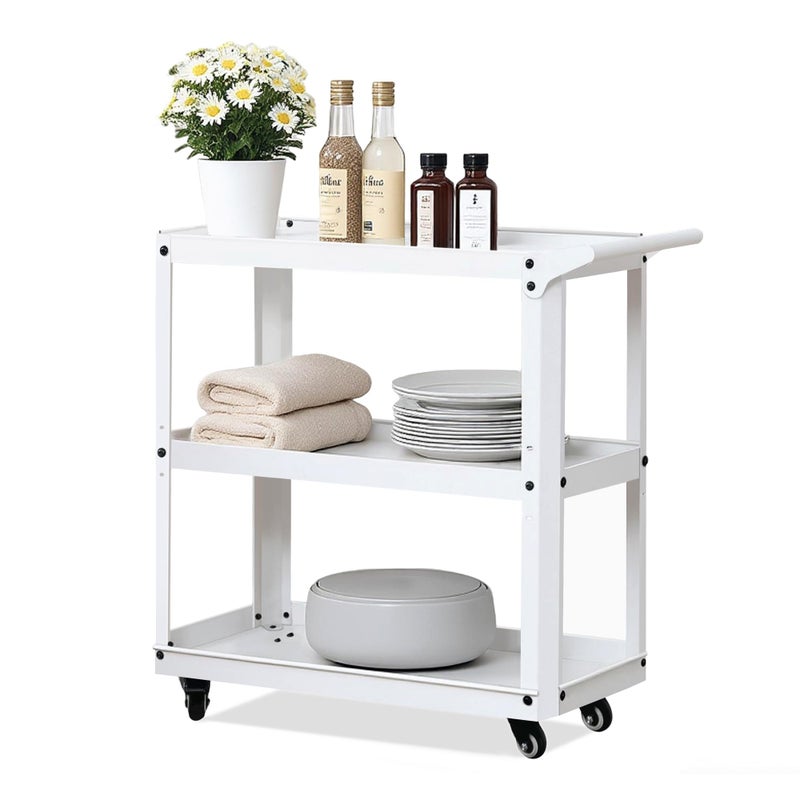 XCX 3 Tier Metal Utility Rolling Cart with Wheels, Heavy Duty Storage Organizer Trolley Cart for Kitchen, Bathroom, Office, Bedroom â€“ Multi-Purpose 330Lbs Capacity Utility Cart on Wheels, White - Image 1