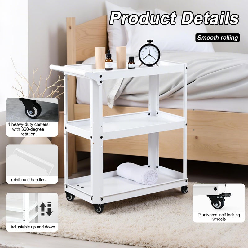 XCX 3 Tier Metal Utility Rolling Cart with Wheels, Heavy Duty Storage Organizer Trolley Cart for Kitchen, Bathroom, Office, Bedroom â€“ Multi-Purpose 330Lbs Capacity Utility Cart on Wheels, White - Image 4